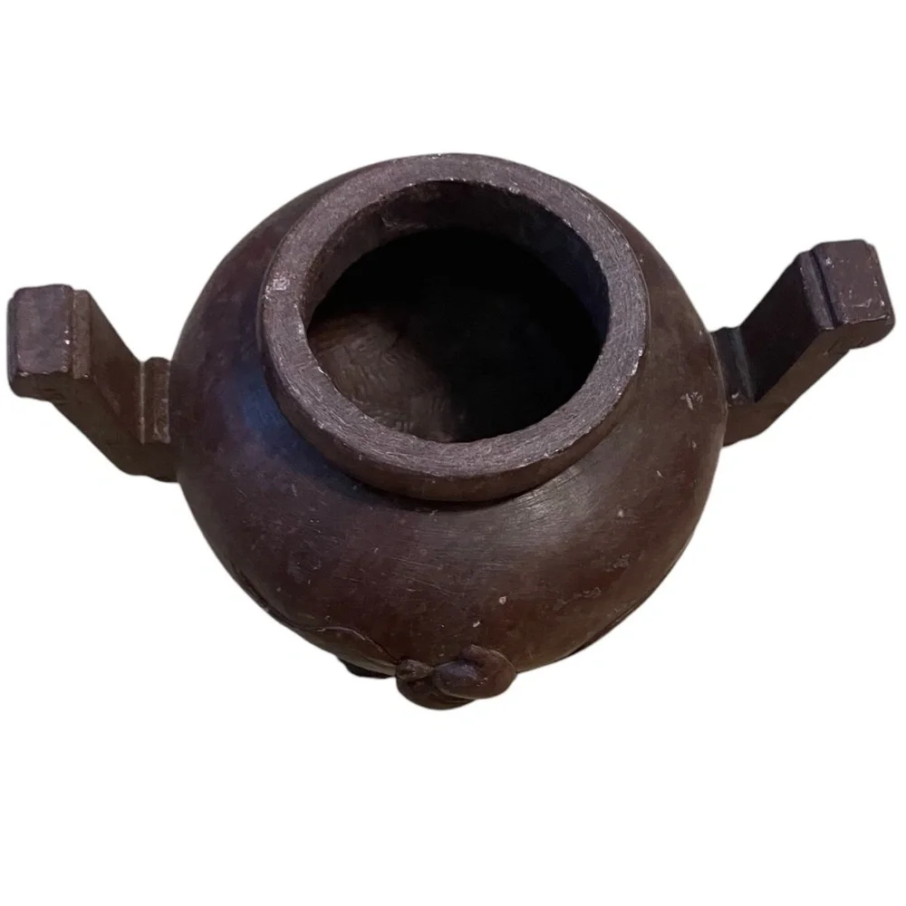 Hand Carved Chinese Footed Soapstone Urn Bowl Numbered‎ Brownish Red